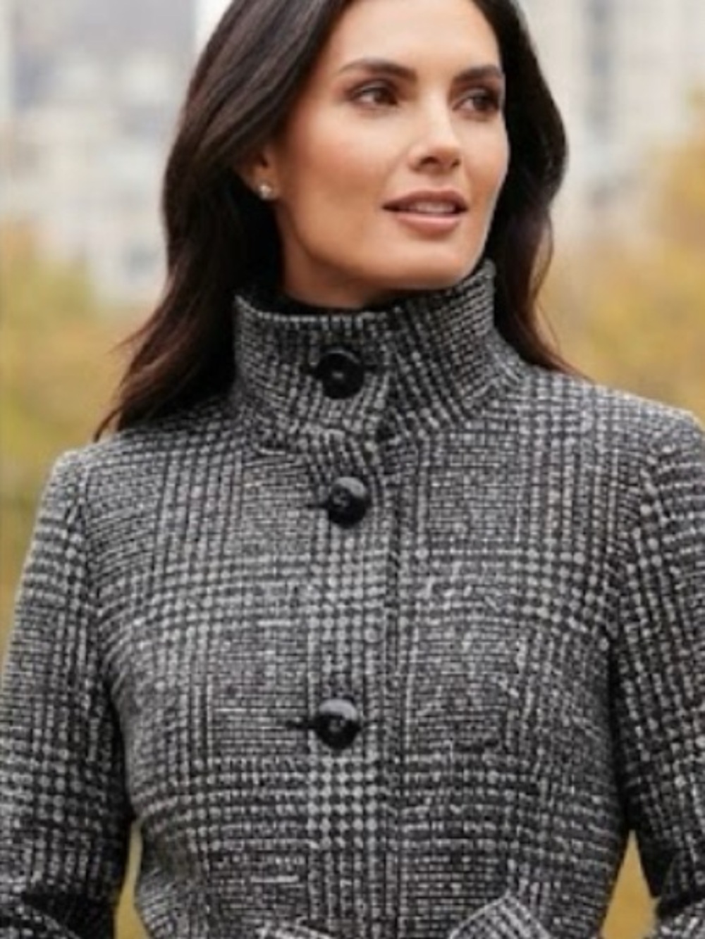 Cleo Petites - Black and White Gen Plaid Belted Wool Trench Fall /Winter Coat